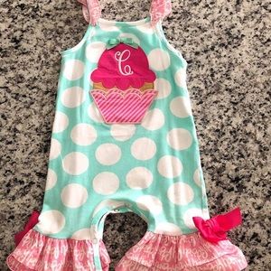 C birthday romper. Ric Rac and Ruffles.